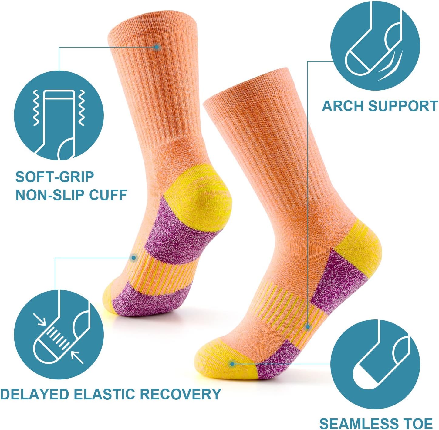 Women Socks Hiking Running Thick Cushion Athletic Crew Socks 5-Pair - Image 2