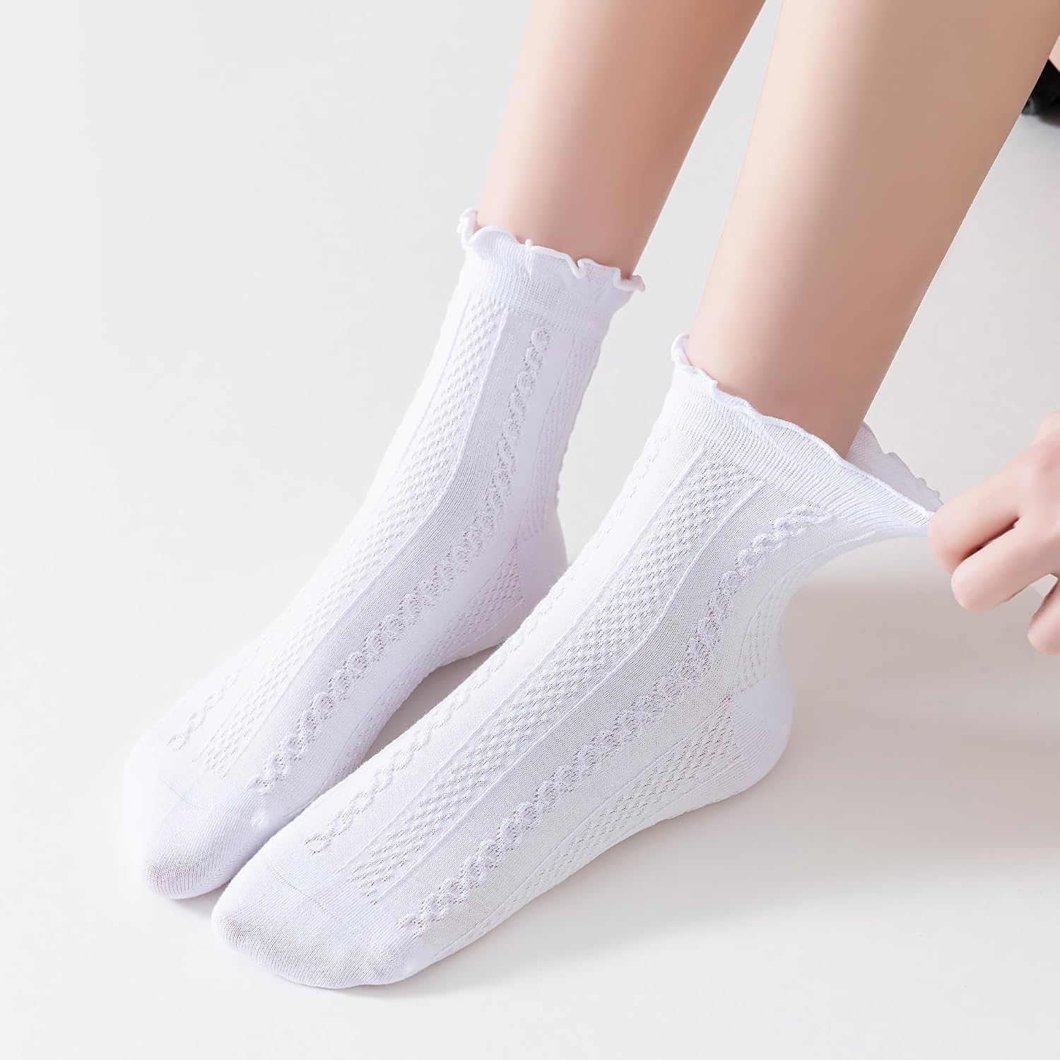 Women's Ruffle Socks,Cute Knit Patterned, Ankle Casual Fashion Dress Socks,Thin Lettuce Frilly Cuff for Girls 6 Pack - Image 2