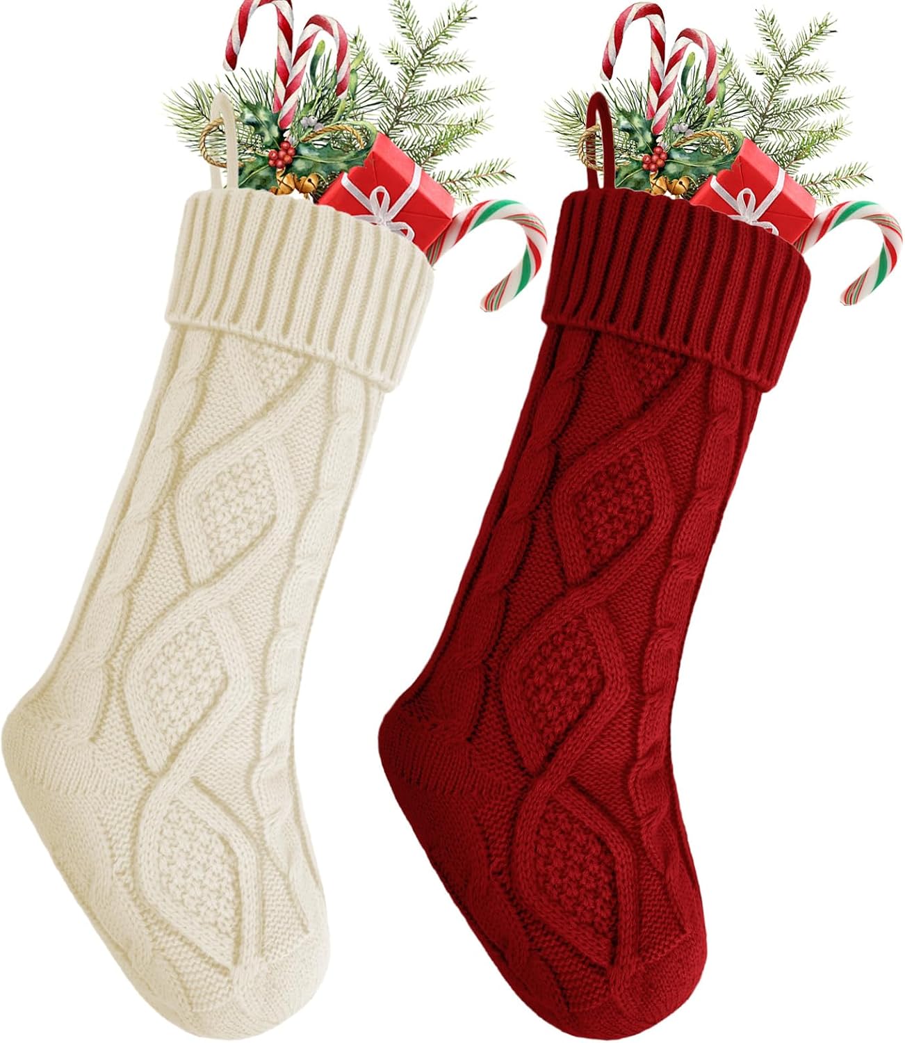 2 Pack Christmas Stockings - Personalized Christmas Stockings, Large 18 Inches Christmas Stocking Hold All Surprises, Knitted Gift Stockings & Farmhouse Christmas Decor