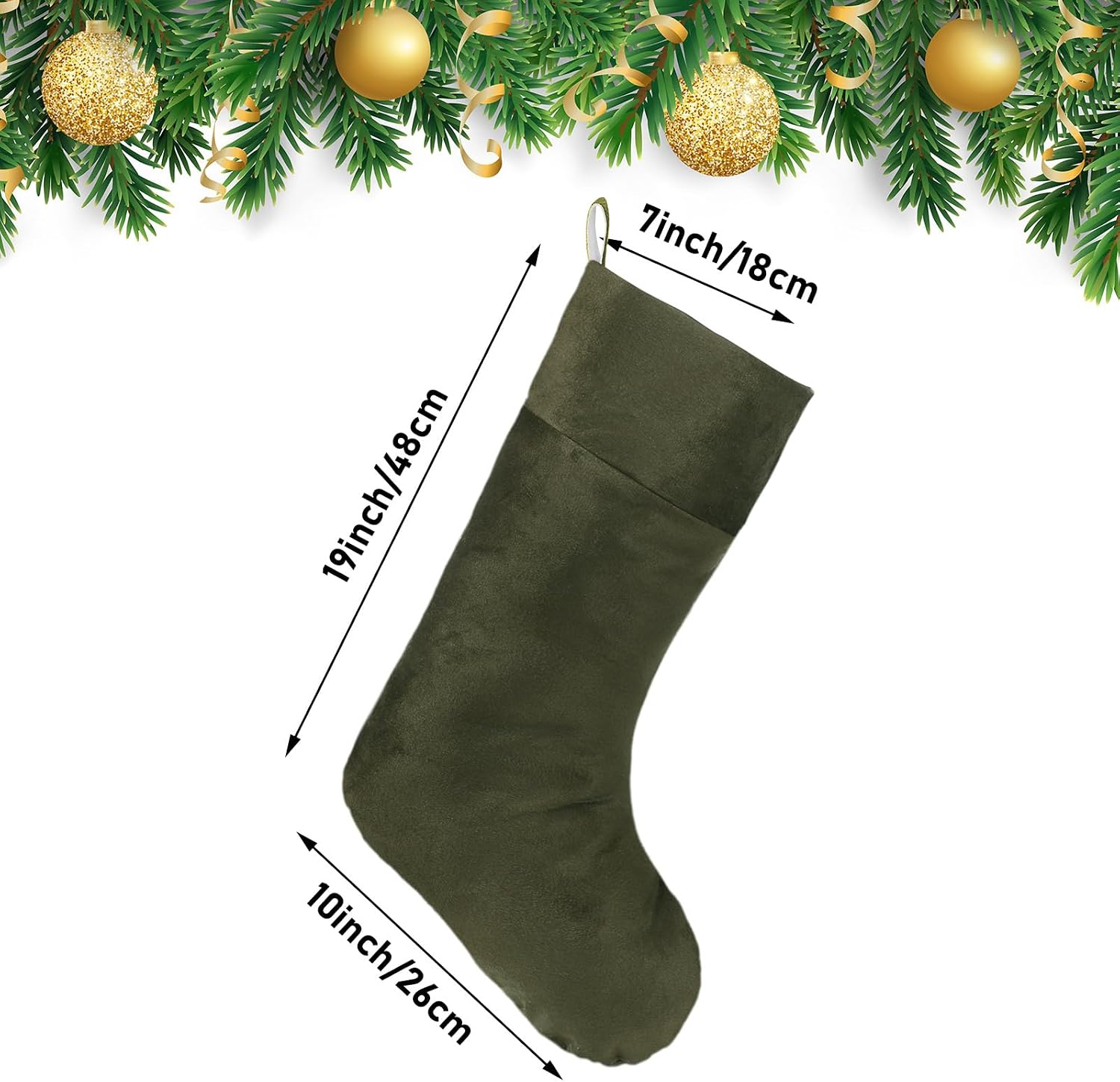 2 Pieces Christmas Velvet Stocking 10 x 19 Inch Xmas Hanging Stockings Sock for Fireplace Christmas Tree Ornament Holiday Season Party Decorations (Green) - Image 2
