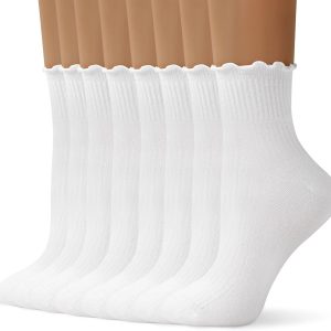 Womens Ruffle Ankle Socks Cute Lettuce Edge Crew Socks for Women