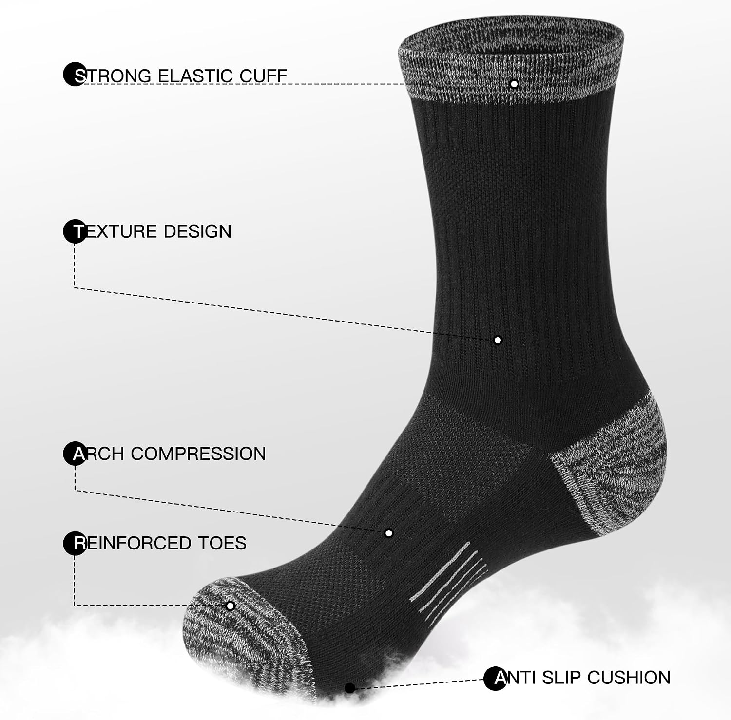 Crew Socks for Women Hiking Athletic Running Walking Cushioned Compression Cotton Socks 6 Pairs - Image 2