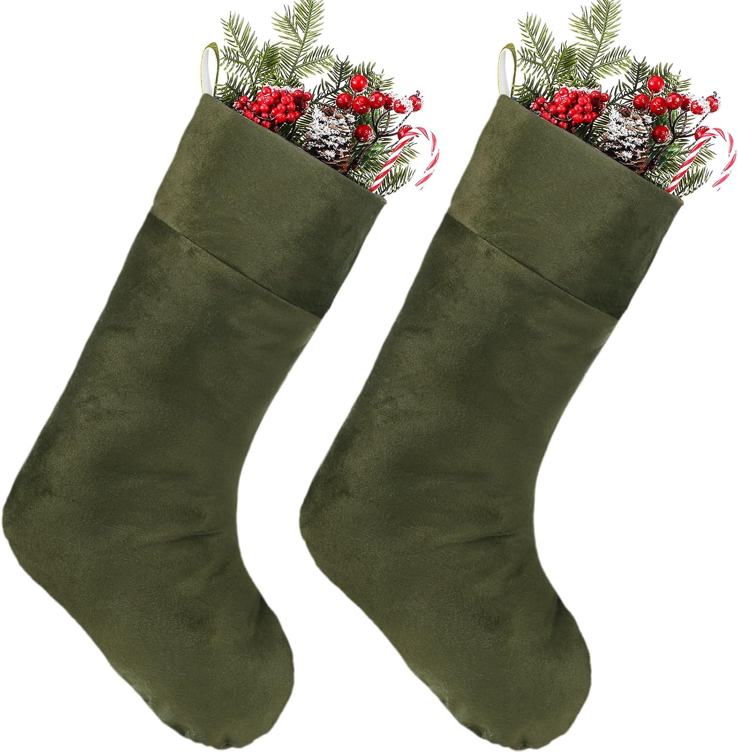 2 Pieces Christmas Velvet Stocking 10 x 19 Inch Xmas Hanging Stockings Sock for Fireplace Christmas Tree Ornament Holiday Season Party Decorations (Green)