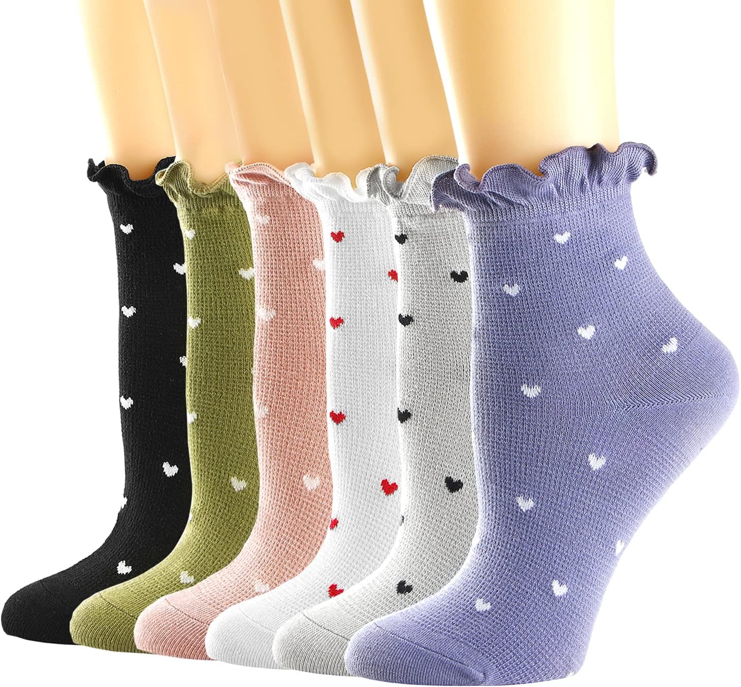 Womens Socks, Ruffle Casual Ankle Socks Breathable Cool Cotton Knit Lettuce Crew Sock 6 Pack