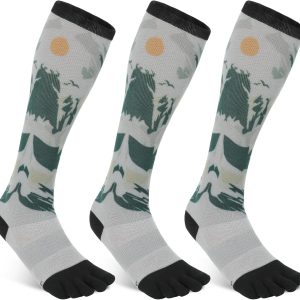 Compression Toe Socks for Men & Women Over-The-Calf (OCT) Athletic Running Printed Socks with Toes (3 Pairs)