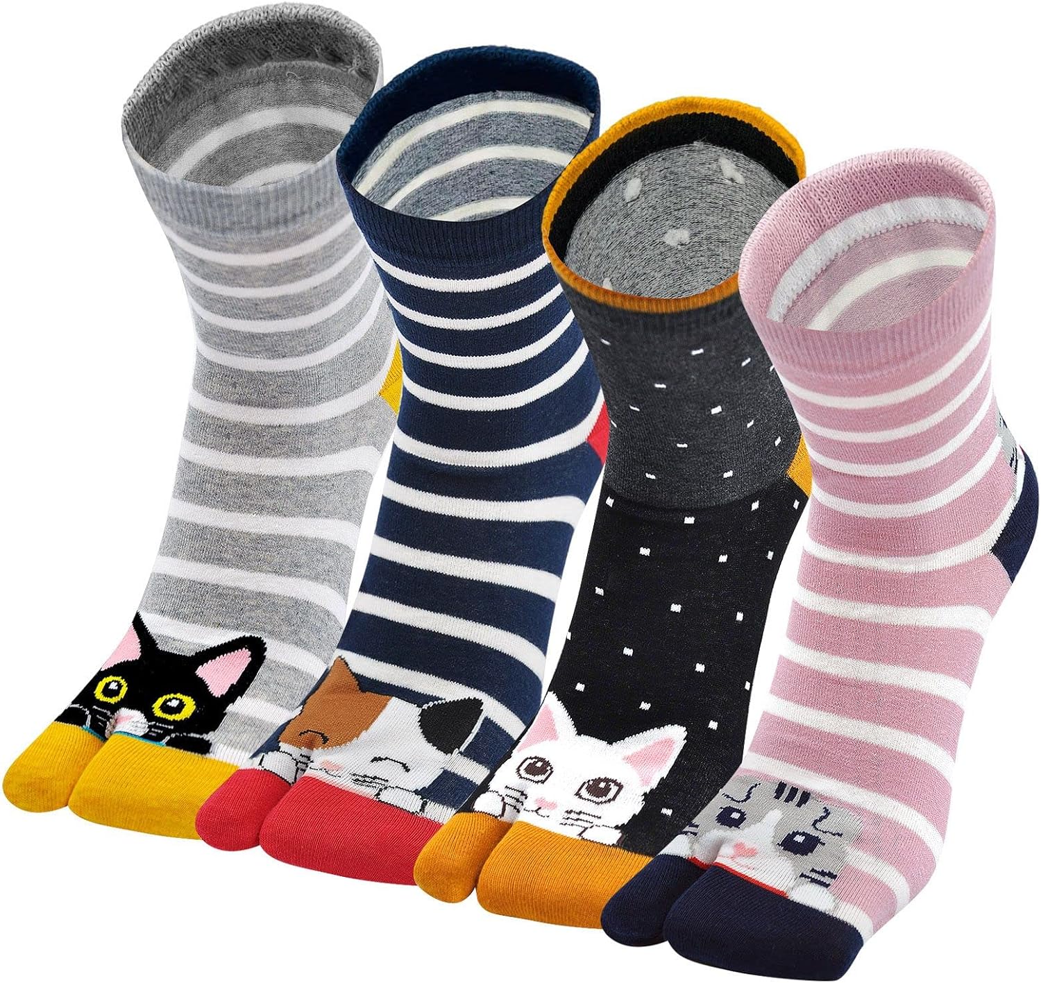 Women Tabi Flip Flop Socks Two Toe Split Athletic Cotton Colorful Ankle Sock 4pairs