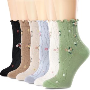 Womens Ruffle Crew Socks Vintage Patterned Ankle Casual Fashion Dress Sock Cute Lettuce Floral Socks 5/6 Pack
