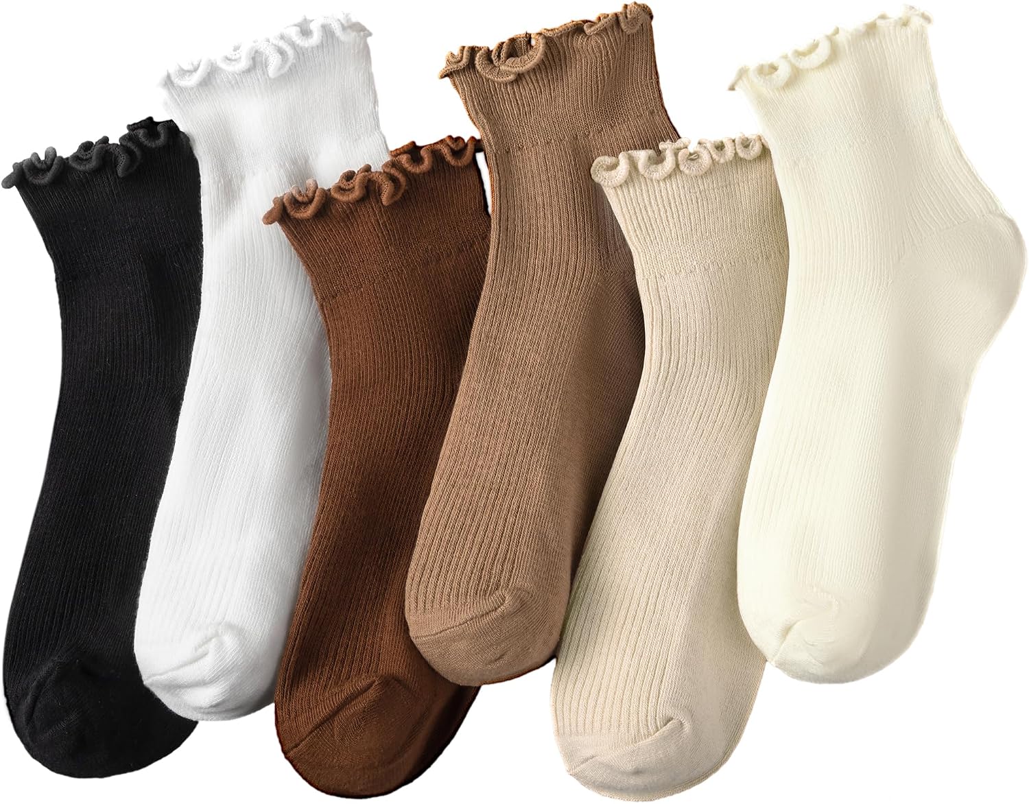 6 Pairs Womens Ruffle Socks Casual Cute Ankle Socks Soft Breathable Cool Frilly Crew Socks for Women Girls