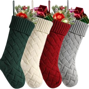 Christmas Stockings, 4 Pack,19" Xmas Stockings Knitted Stocking Christmas Decorations for Family Holiday Party Decor