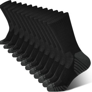 Men's Crew Socks Athletic Running Sports Socks, Cushioned Moisture Wicking, Breathable Arch Support 6 Pack