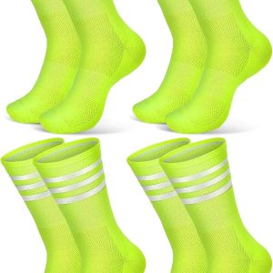 4 Pairs Glow in Dark Socks Cycling High Reflective Running Socks Night Safety Hosiery Compression Athletic