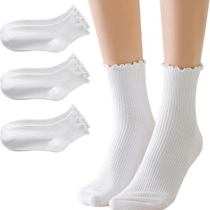Ruffle Turn-Cuff Socks Women, Casual Cute Girl Ruffle Crew Socks Breathable Cool Frilly Socks