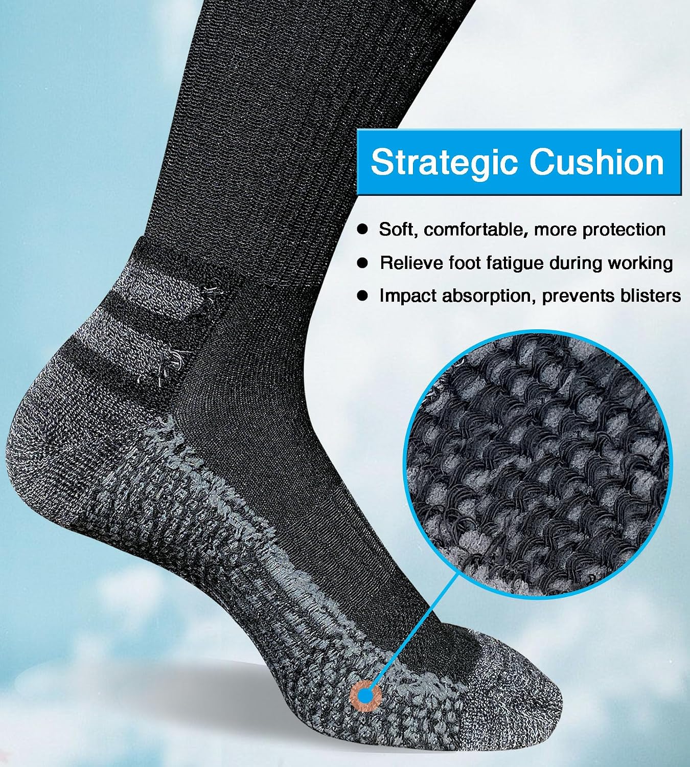 Men's Crew Work Boot Socks Thick Cushioned Moisture Wicking Hiking Sock 4 Pairs - Image 2
