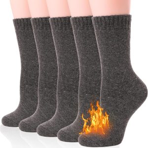Merino Wool Socks for Women Hiking Thermal Warm Winter Thick Boot Cozy Crew Comfy Work Socks for Ladies 5 Pairs