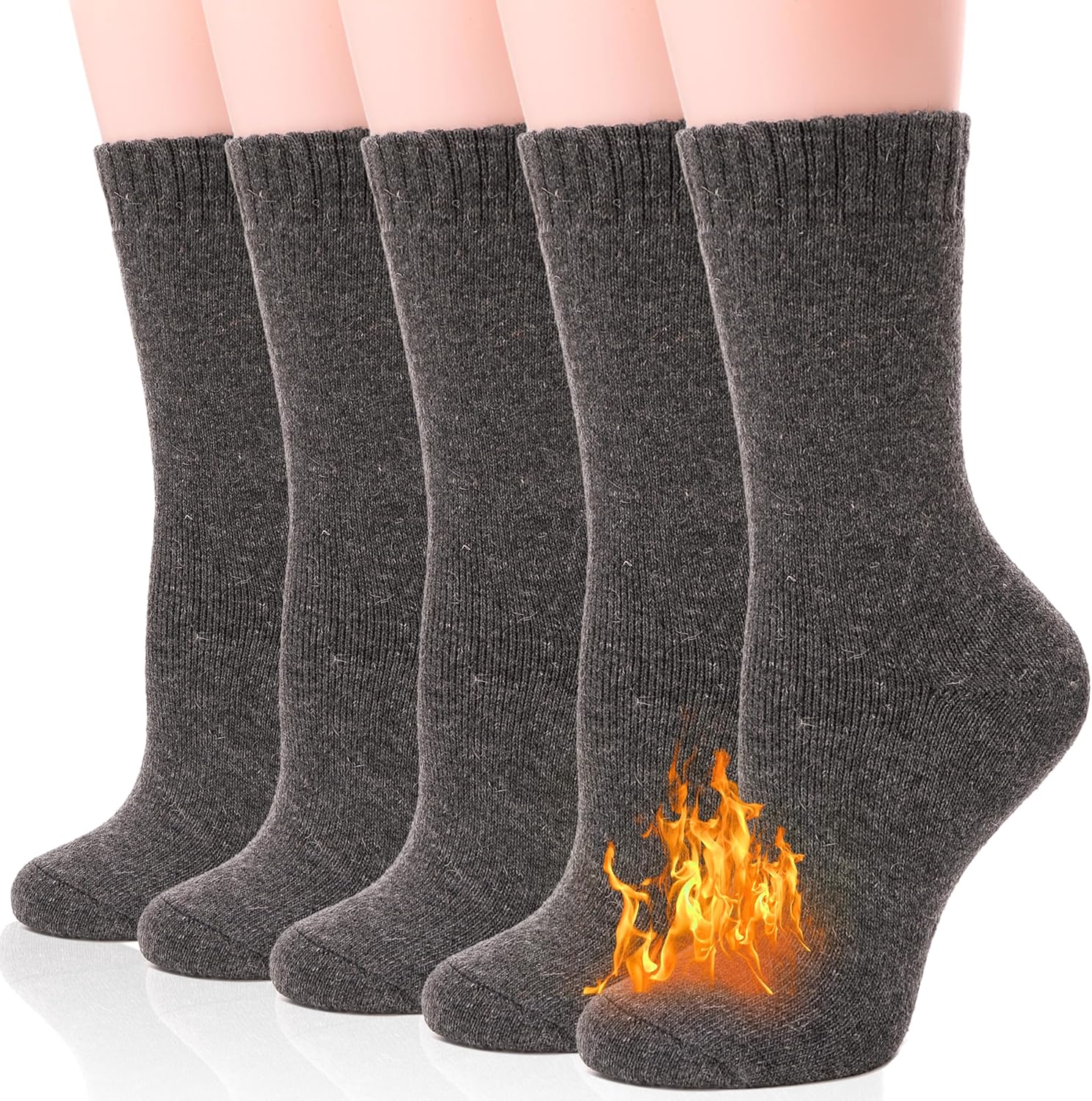 Merino Wool Socks for Women Hiking Thermal Warm Winter Thick Boot Cozy Crew Comfy Work Socks for Ladies 5 Pairs